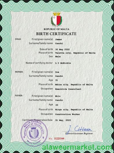 Malta vital record birth certificate PSD template